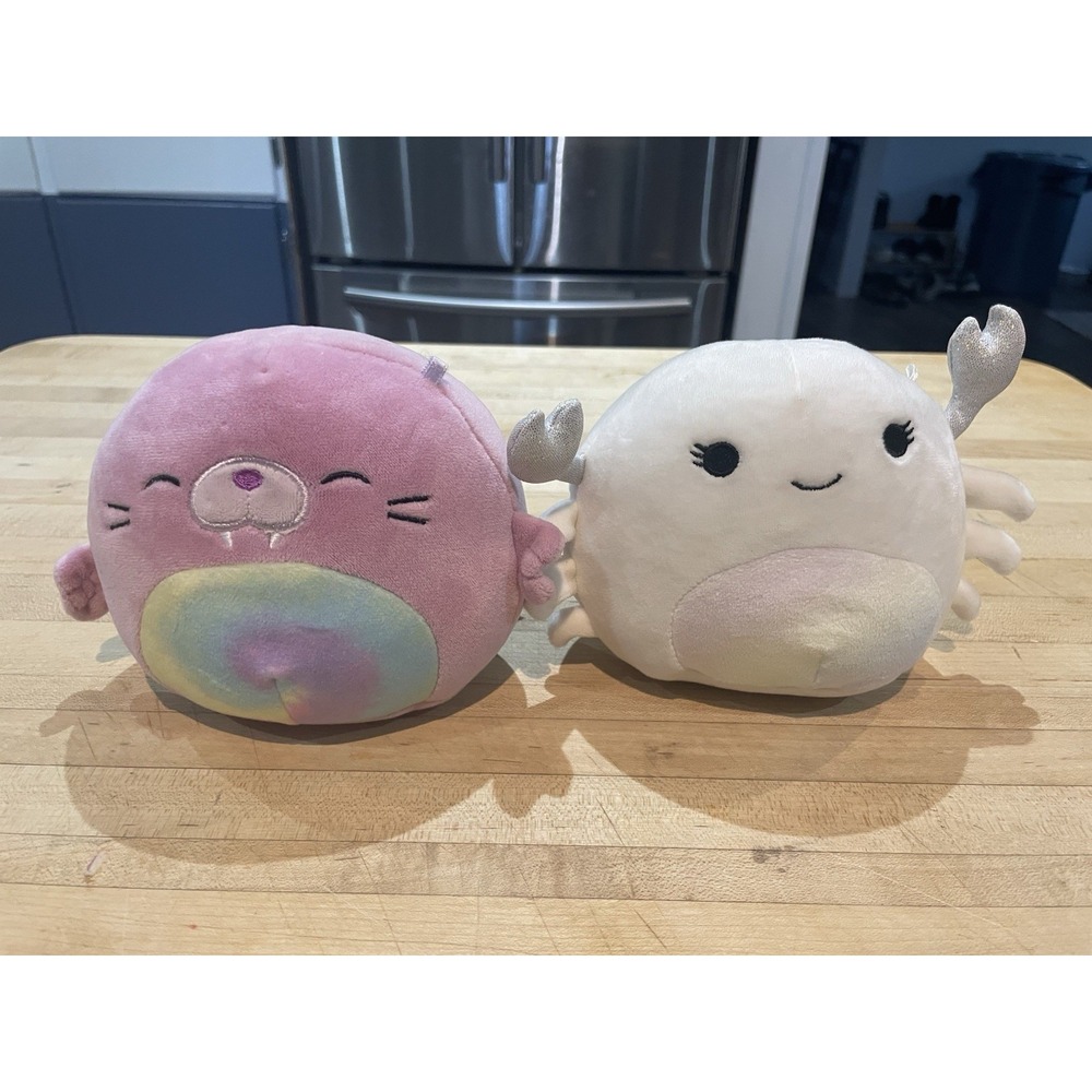Squishmallow Lot of 2 Rou The Walrus And Magella The White Crab Rainbow 6 Inch